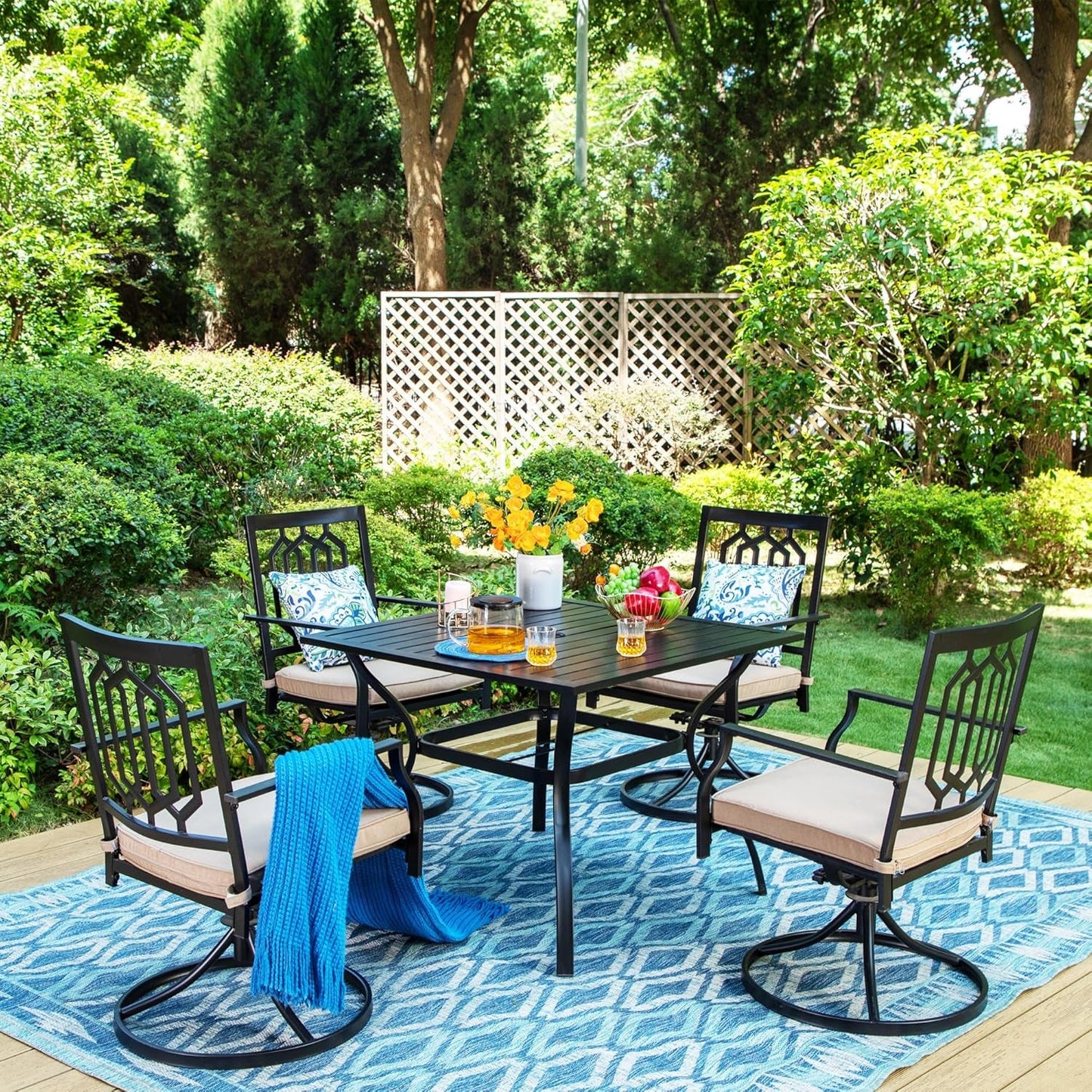 Patio Dining Set 5 Pieces Patio Table and Chairs, 37" Patio Dining Table X 4 Patio Swivel Dining Chairs with Cushion Outdoor Furniture Set for Backyard Lawn Pool Weather Resistant-0