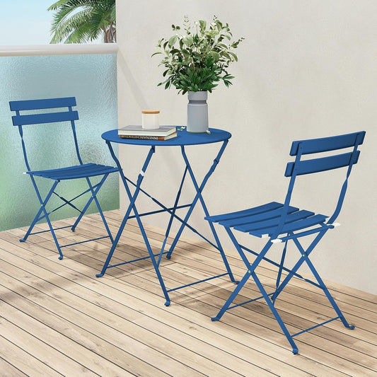 Premium Frame Patio Bistro Set, Folding Outdoor Patio Furniture Sets, 3 Piece Patio Set of Folding Patio Table and Chairs, Peacock Blue-0