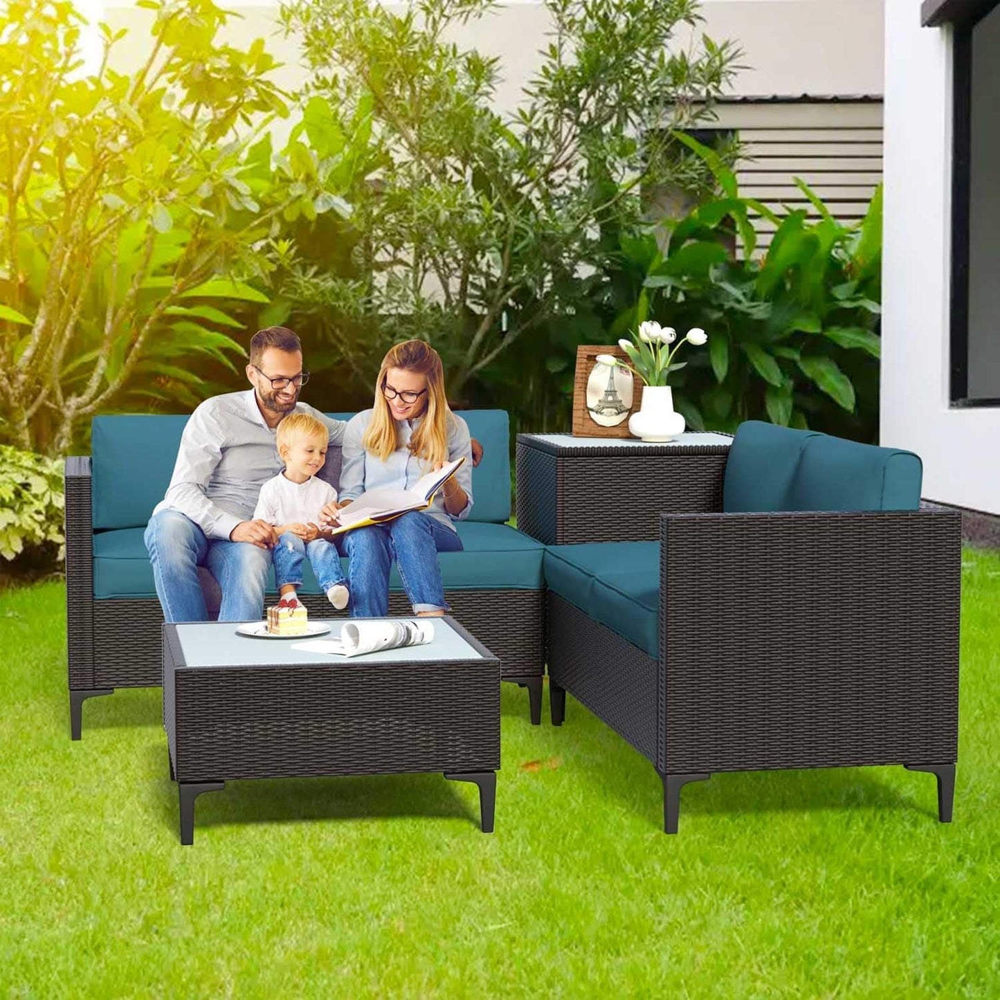 Waterproof Rattan Patio Furniture Set with Thick Cushions-2