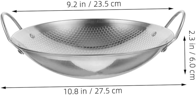 PRETYZOOM Stainless Steel Korean Wok Pan with Double Handles Honeycomb Cooking Pot for Seafood and Hot Pot Lightweight Non Slip Cookware for Home and Camping Use
