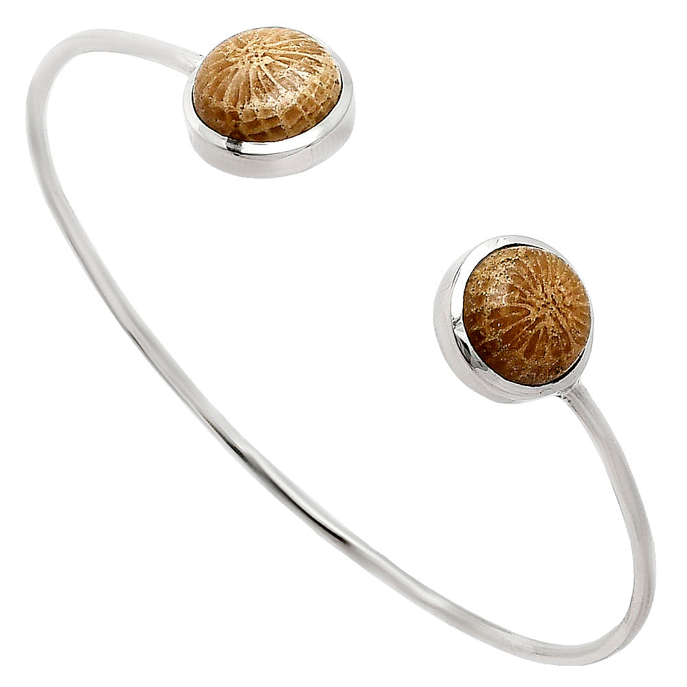 Premium Quality Flower Fossil Coral Cuff Bangle Bracelet B-1004 52-EB10546