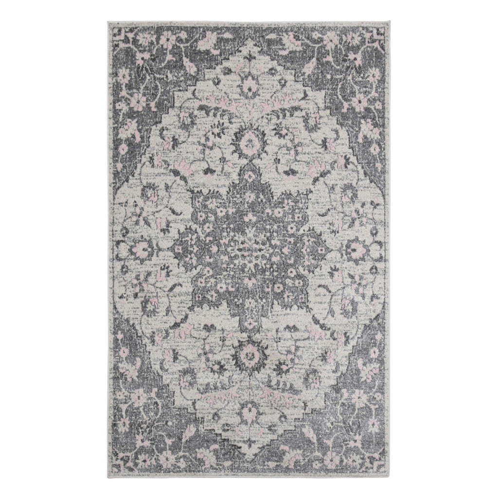 3' X 4' Gray And Dark Gray Medallion Distressed Area Rug