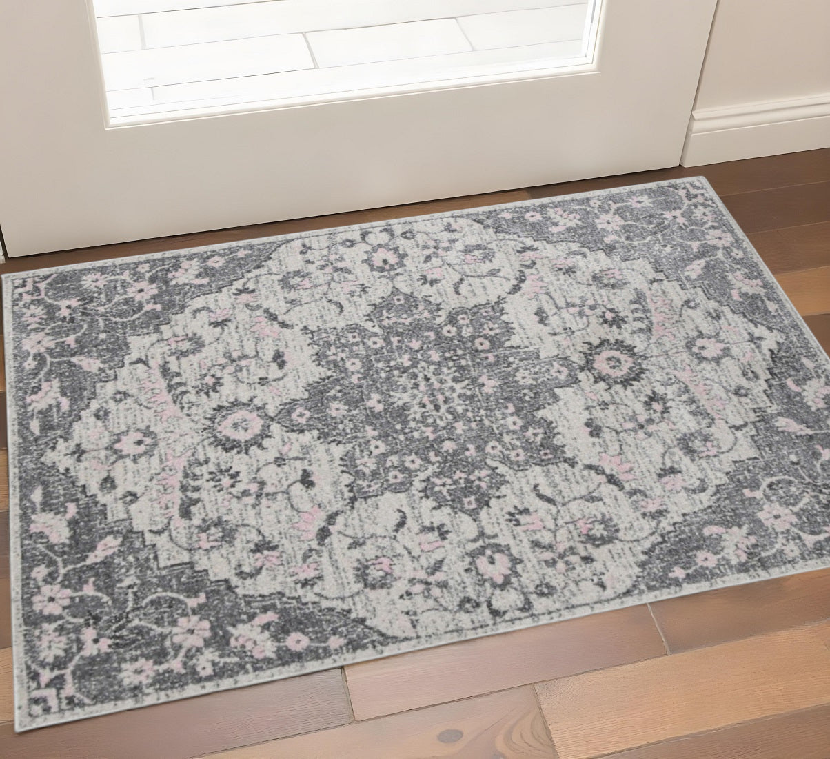 3' X 4' Gray And Dark Gray Medallion Distressed Area Rug