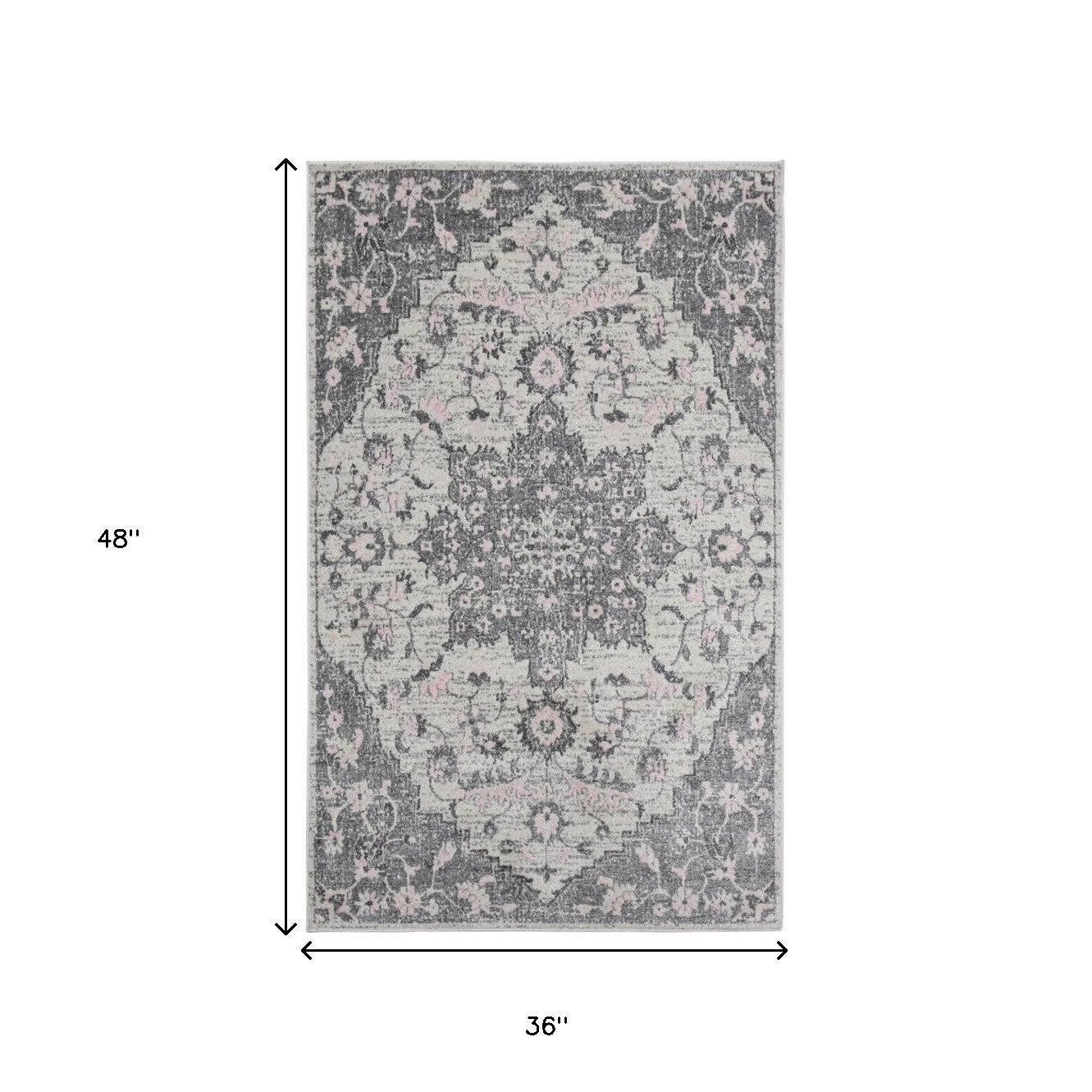 3' X 4' Gray And Dark Gray Medallion Distressed Area Rug