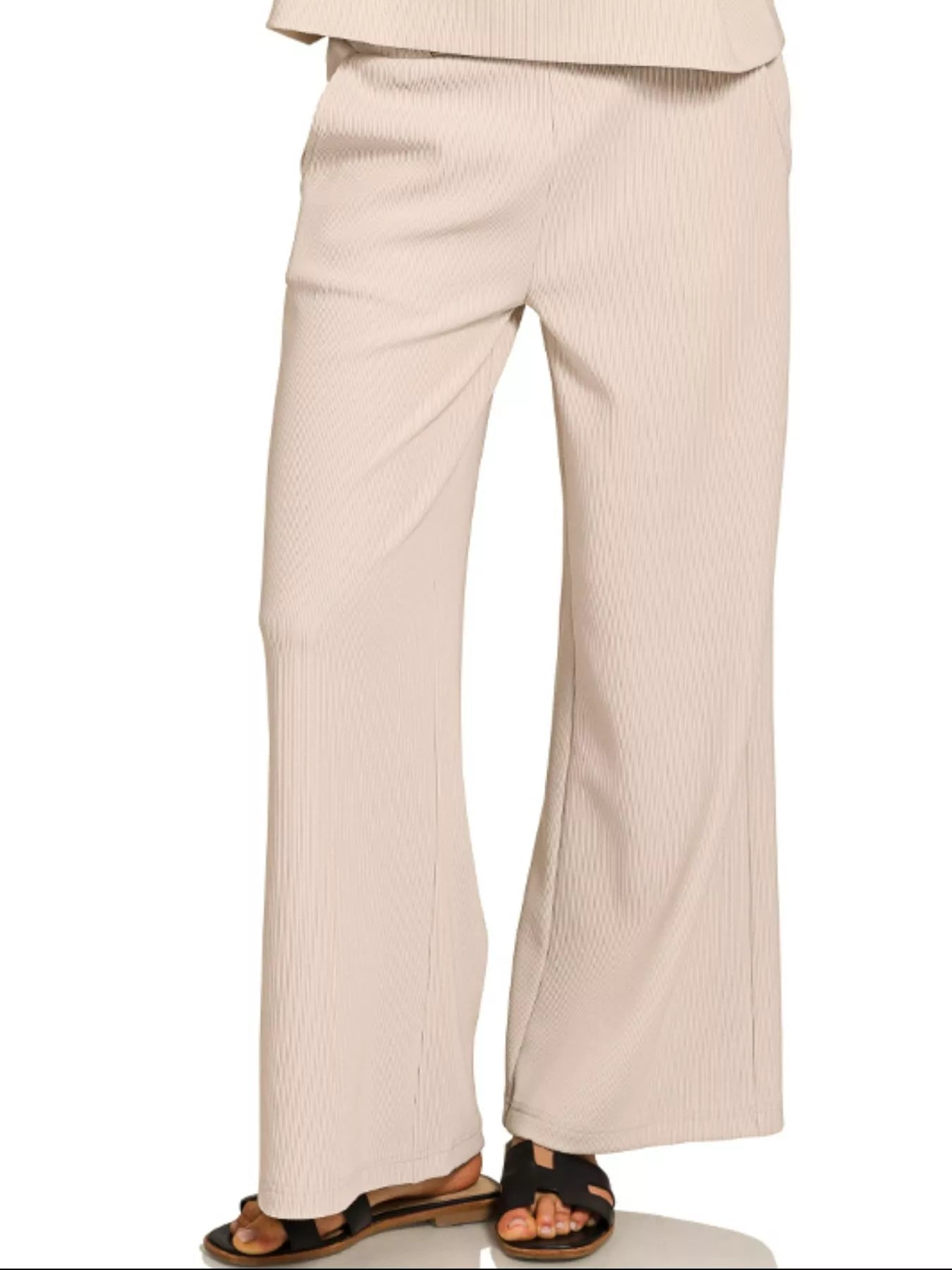 Zenana Ribbed Round Neck Tee & Pants Set-2