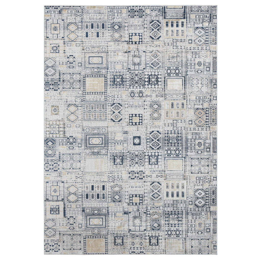 4' X 6' Ivory Black And Gold Ikat Area Rug