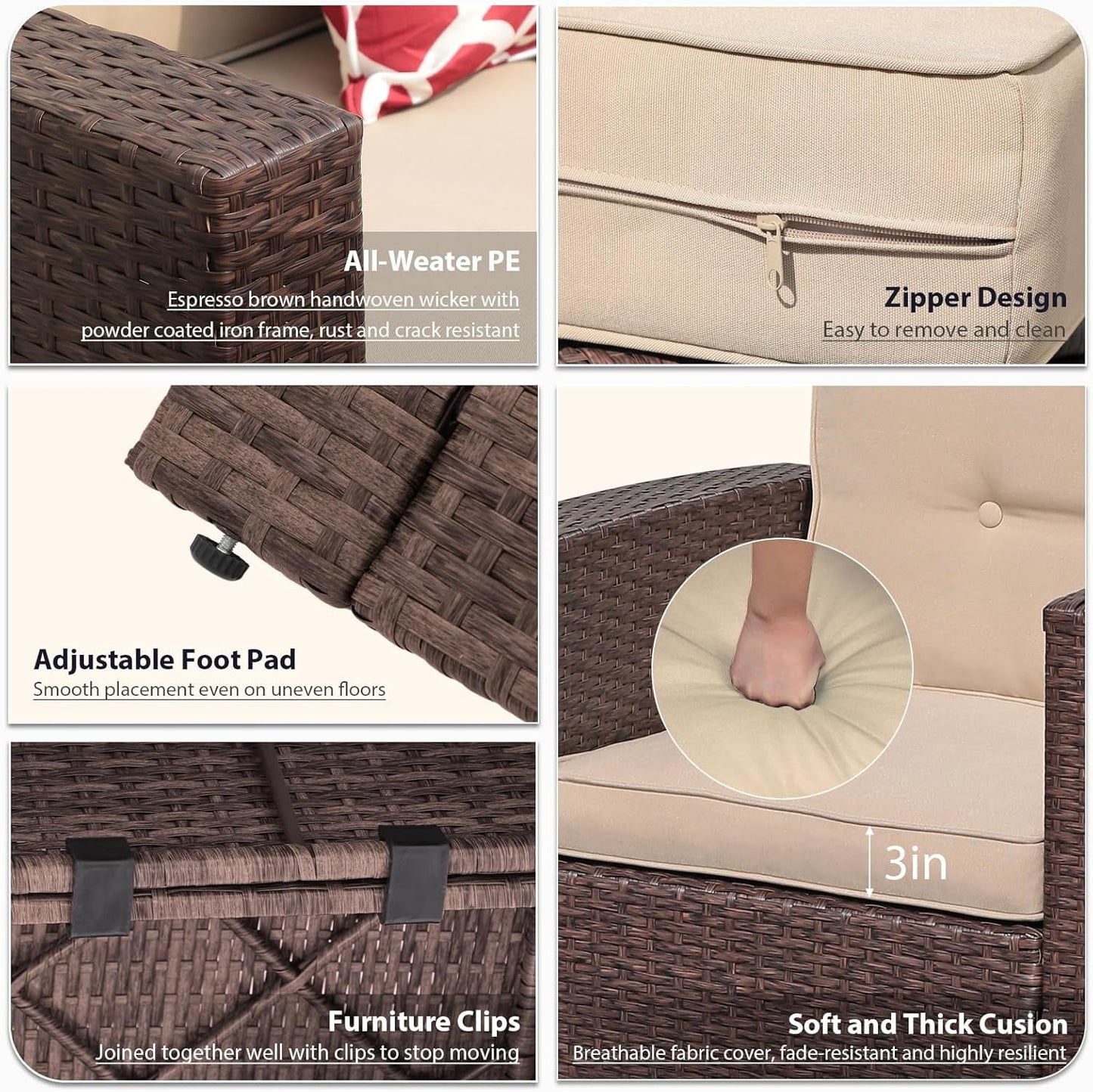 Outdoor Rattan Furniture Set with 45 Inch Fire Pit