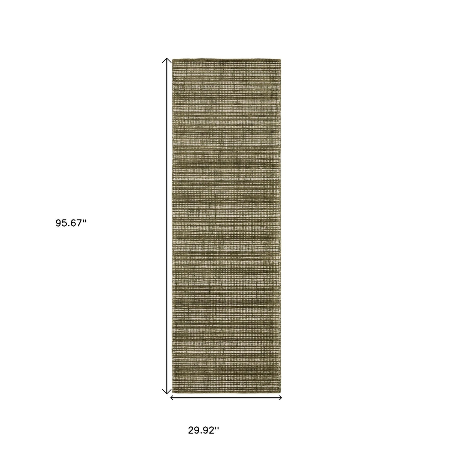 8' Green And Ivory Striped Hand Tufted Runner Rug
