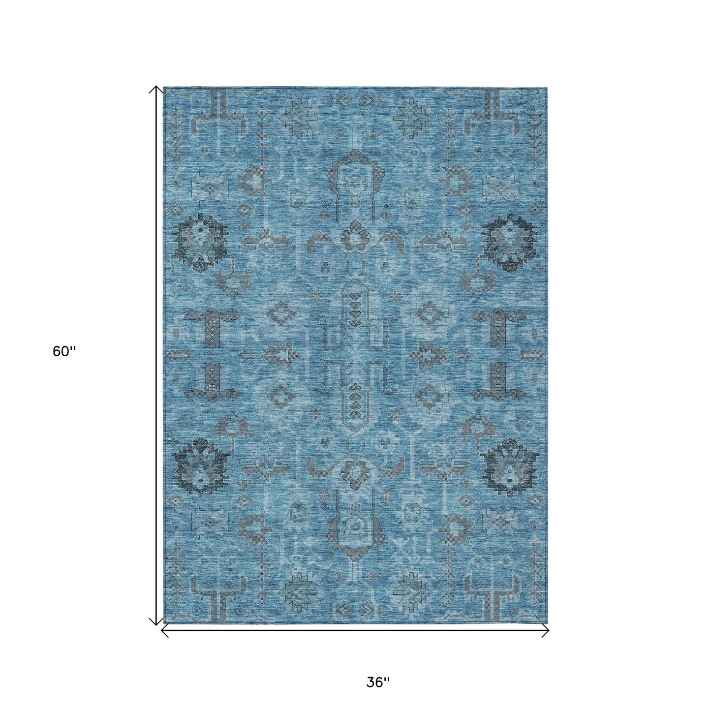 3' X 5' Sky Blue And Gray Oriental Washable Indoor Outdoor Area Rug