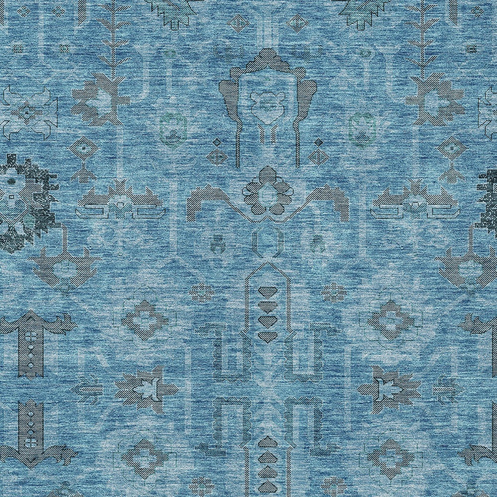 3' X 5' Sky Blue And Gray Oriental Washable Indoor Outdoor Area Rug
