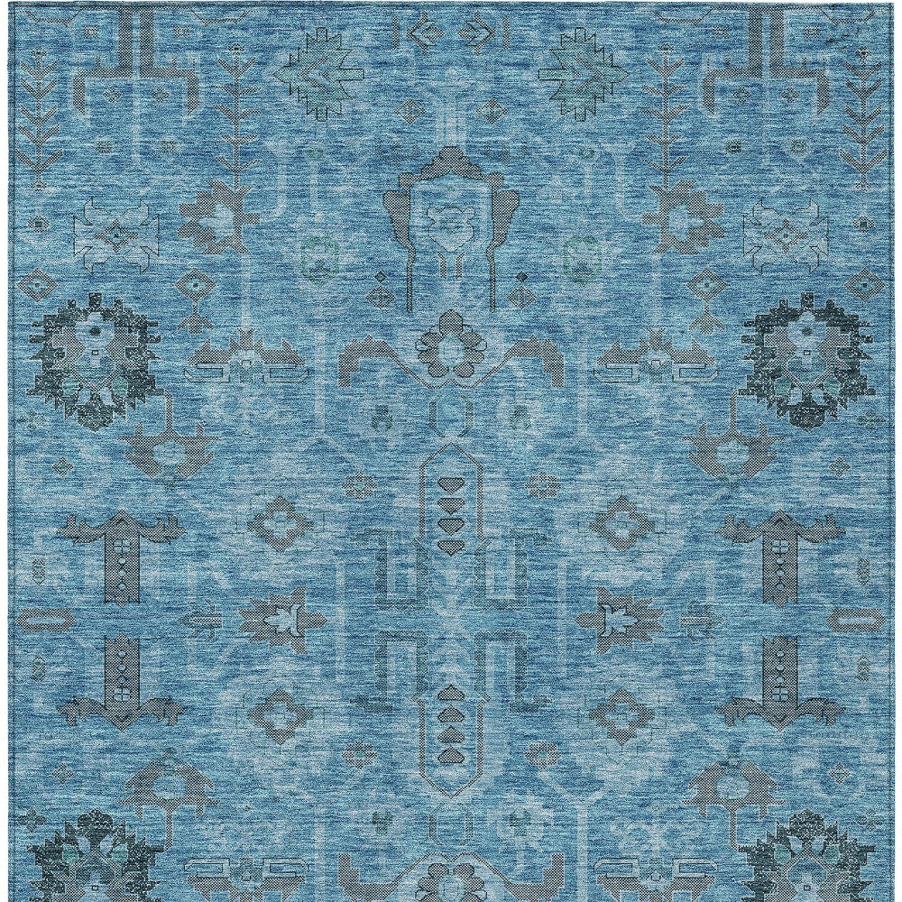 3' X 5' Sky Blue And Gray Oriental Washable Indoor Outdoor Area Rug