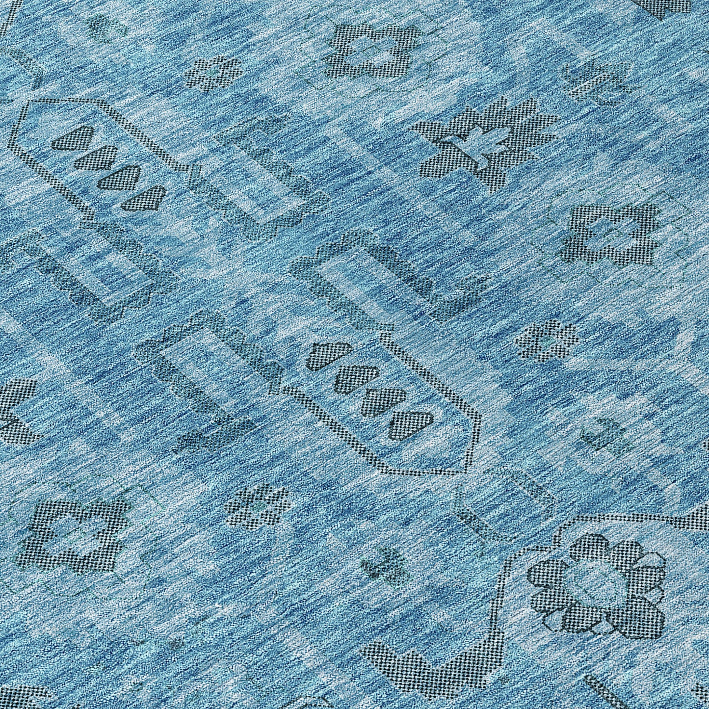 3' X 5' Sky Blue And Gray Oriental Washable Indoor Outdoor Area Rug