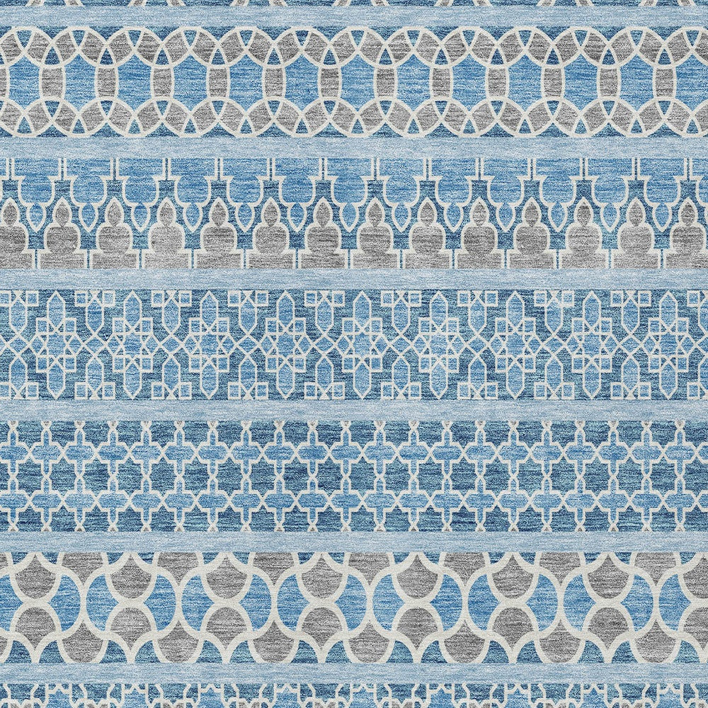 10' X 14' Sky Blue And Denim Blue Quatrefoil Washable Indoor Outdoor Area Rug