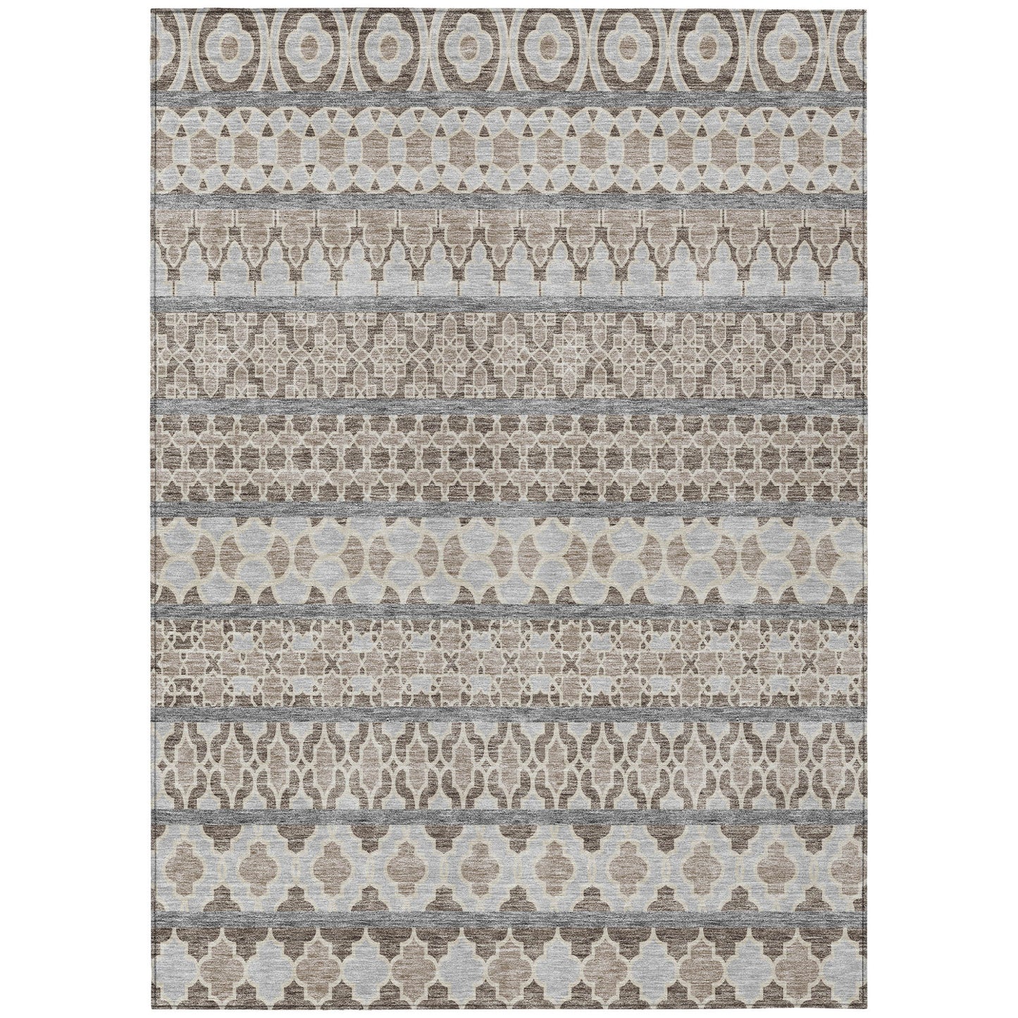 10' X 14' Taupe Beige And Gray Quatrefoil Washable Indoor Outdoor Area Rug