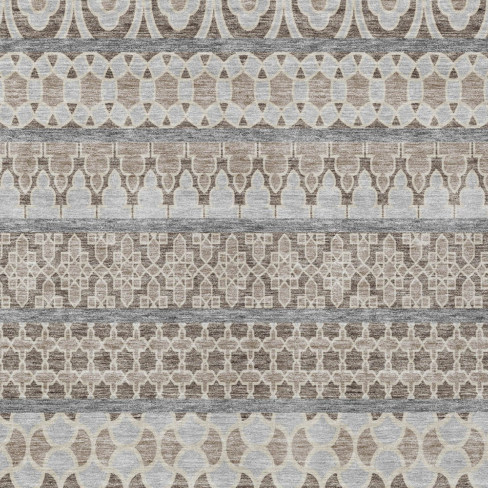 10' X 14' Taupe Beige And Gray Quatrefoil Washable Indoor Outdoor Area Rug