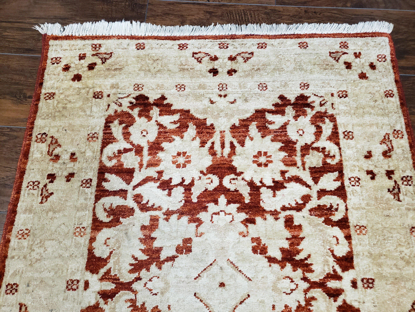 21 ft Runner Rug Long Hallway Runner, 3 x 21 Corridor Rug, Peshawar Pak Persian Chobi Agra Rug, Maroon and Beige Large Flowers Wool Handmade-3
