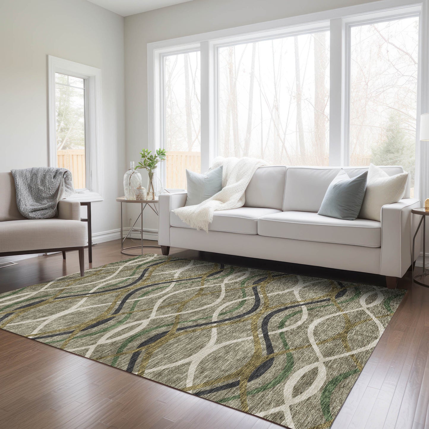 8' X 10' Taupe Beige And Charcoal Abstract Washable Indoor Outdoor Area Rug-8