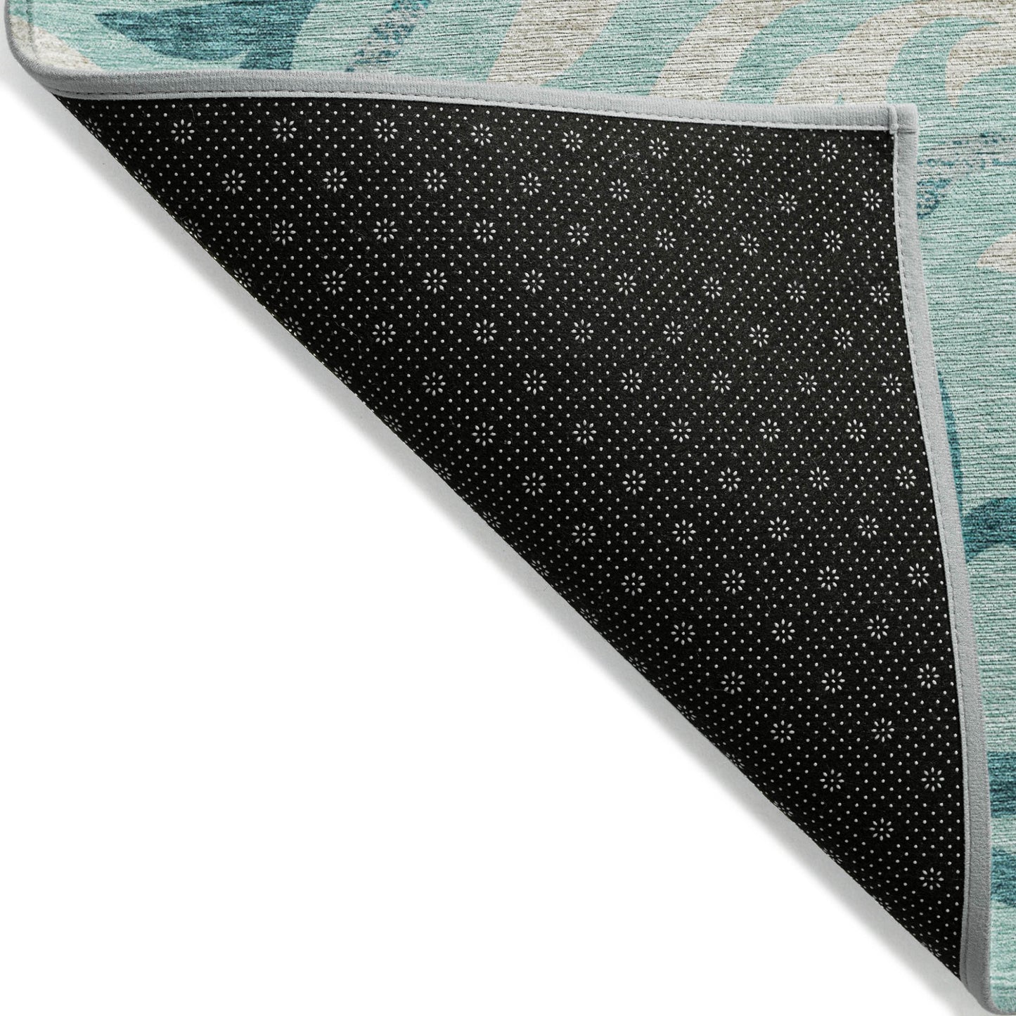 10' X 14' Teal Blue Aqua And Beige Floral Washable Indoor Outdoor Area Rug