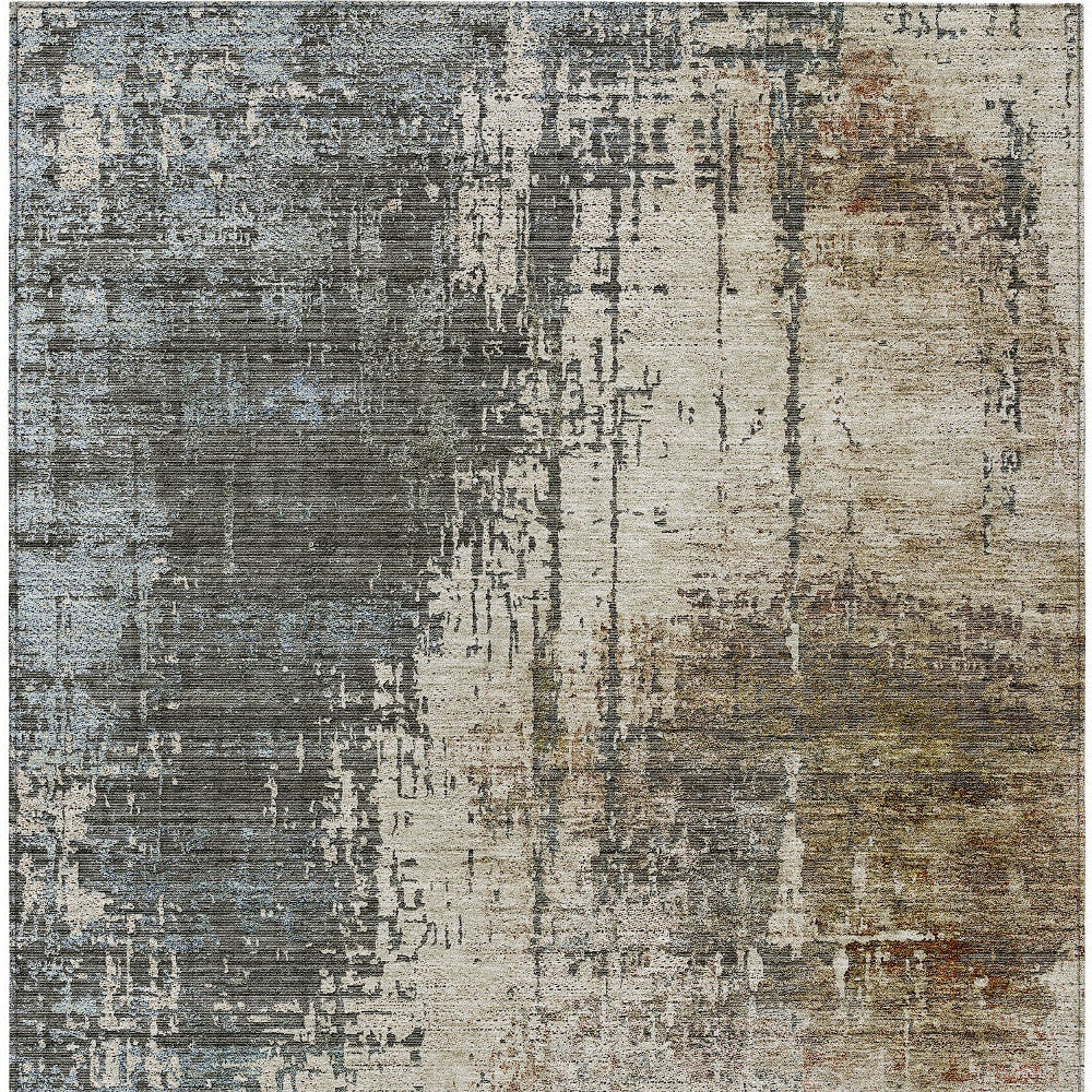 3' X 5' Beige Brown And Gray Abstract Washable Indoor Outdoor Area Rug