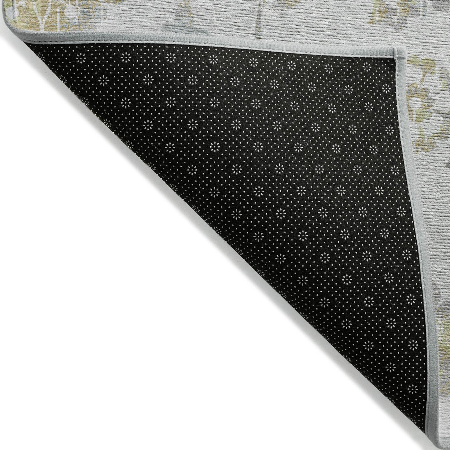 10' X 14' Silver Gray And Gold Floral Washable Indoor Outdoor Area Rug