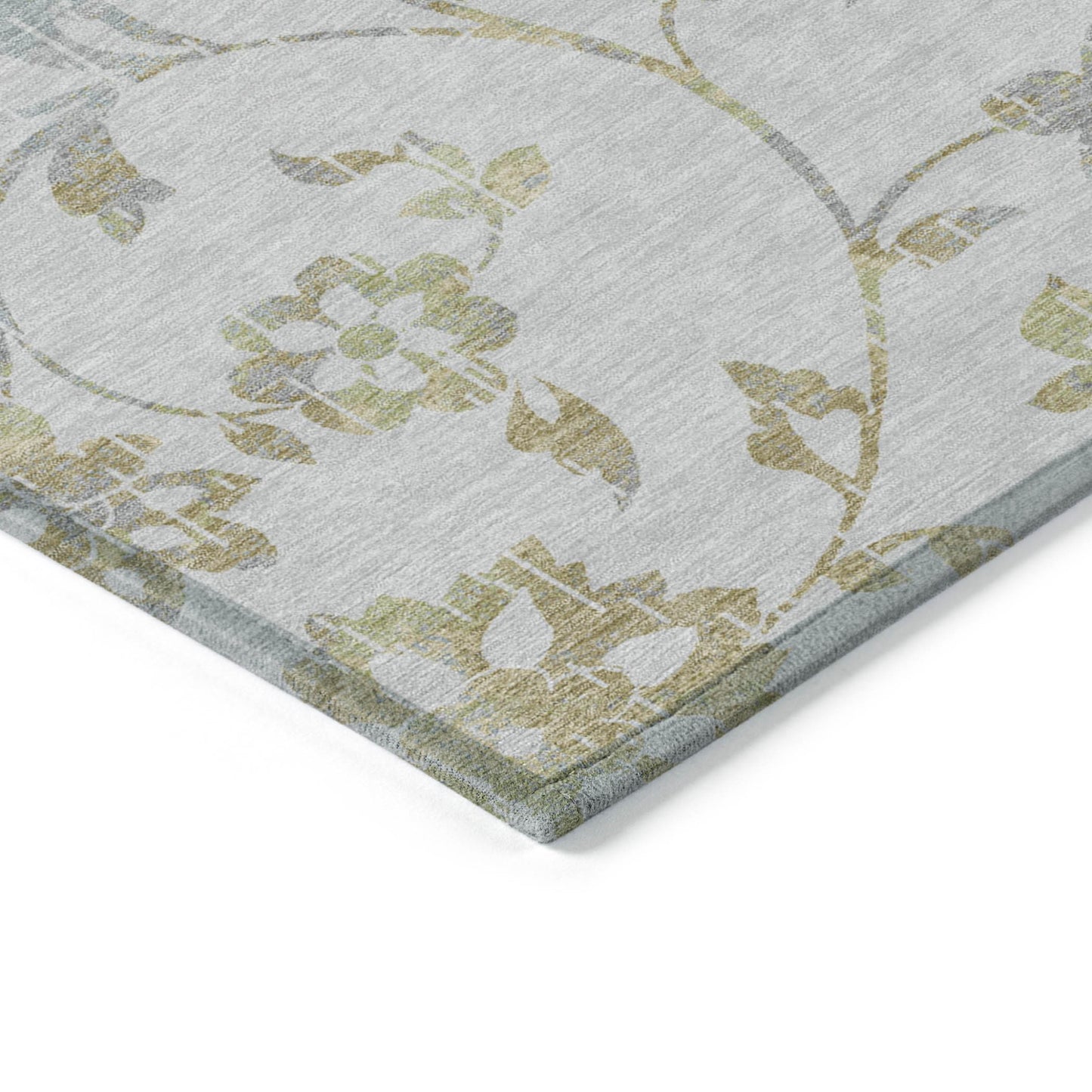 10' X 14' Silver Gray And Gold Floral Washable Indoor Outdoor Area Rug