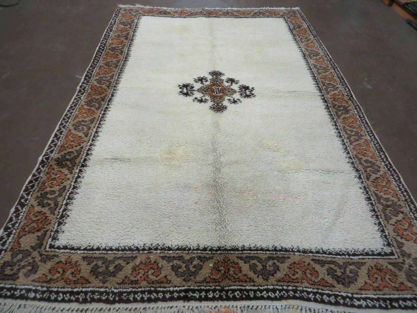 Vintage Moroccan Rug 6x9, Hand Knotted Soft Wool Moroccan Carpet, Berber Rug, Open Field, Beige and Tan, Medallion Rug, Tribal Rug 6 x 9-0