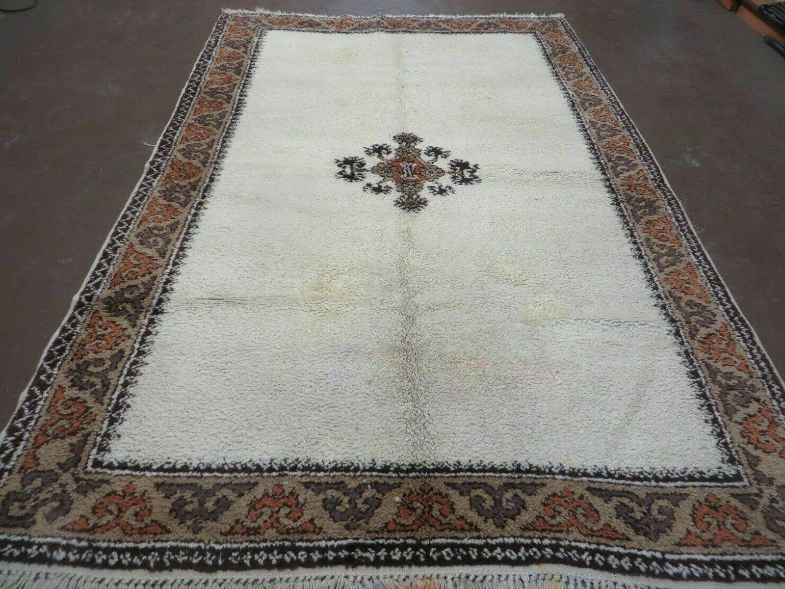 Vintage Moroccan Rug 6x9, Hand Knotted Soft Wool Moroccan Carpet, Berber Rug, Open Field, Beige and Tan, Medallion Rug, Tribal Rug 6 x 9-0