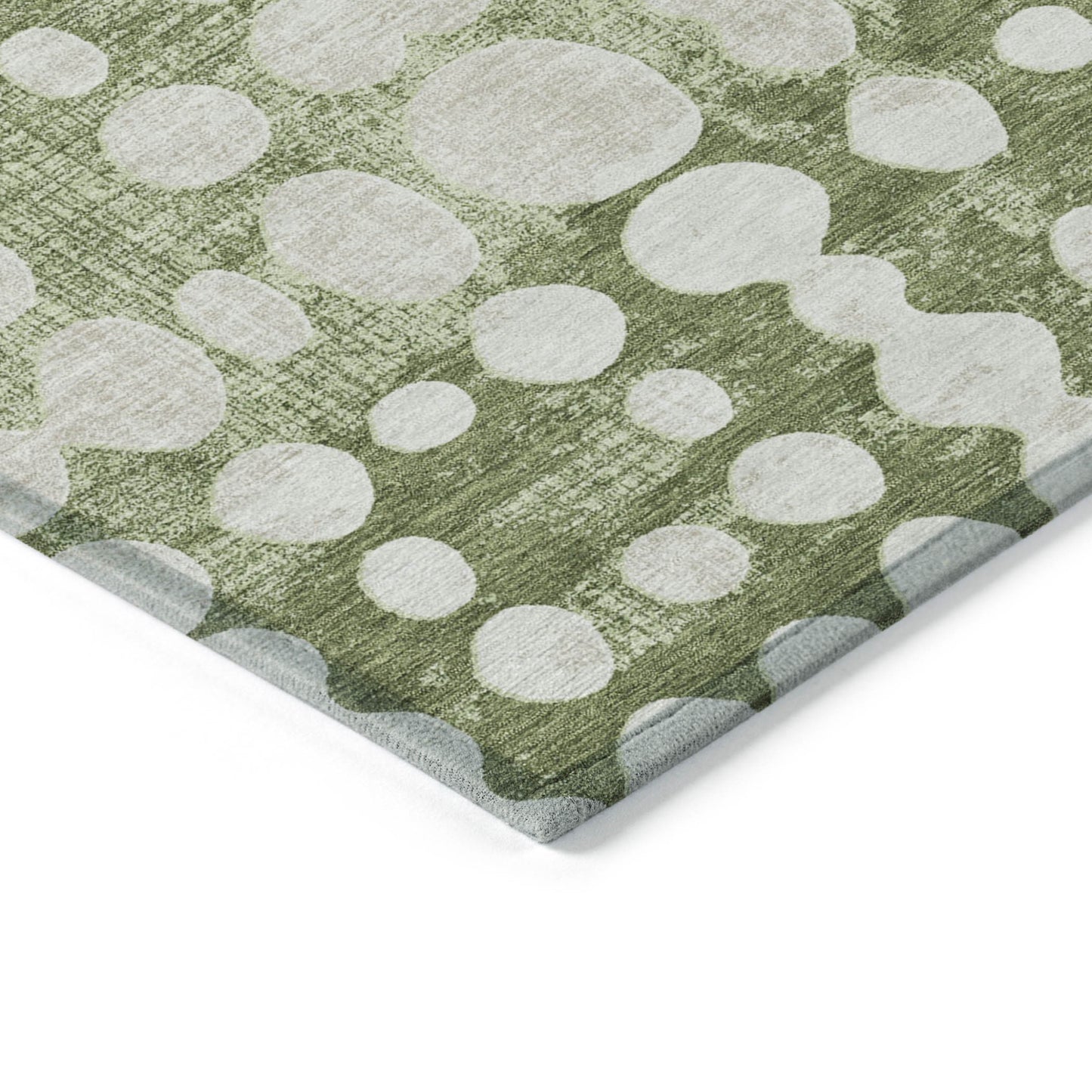 8' X 10' Artichoke Green And Ivory Abstract Washable Indoor Outdoor Area Rug