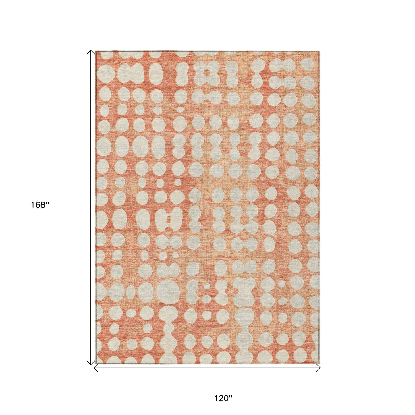 10' X 14' Coral And Ivory Abstract Washable Indoor Outdoor Area Rug