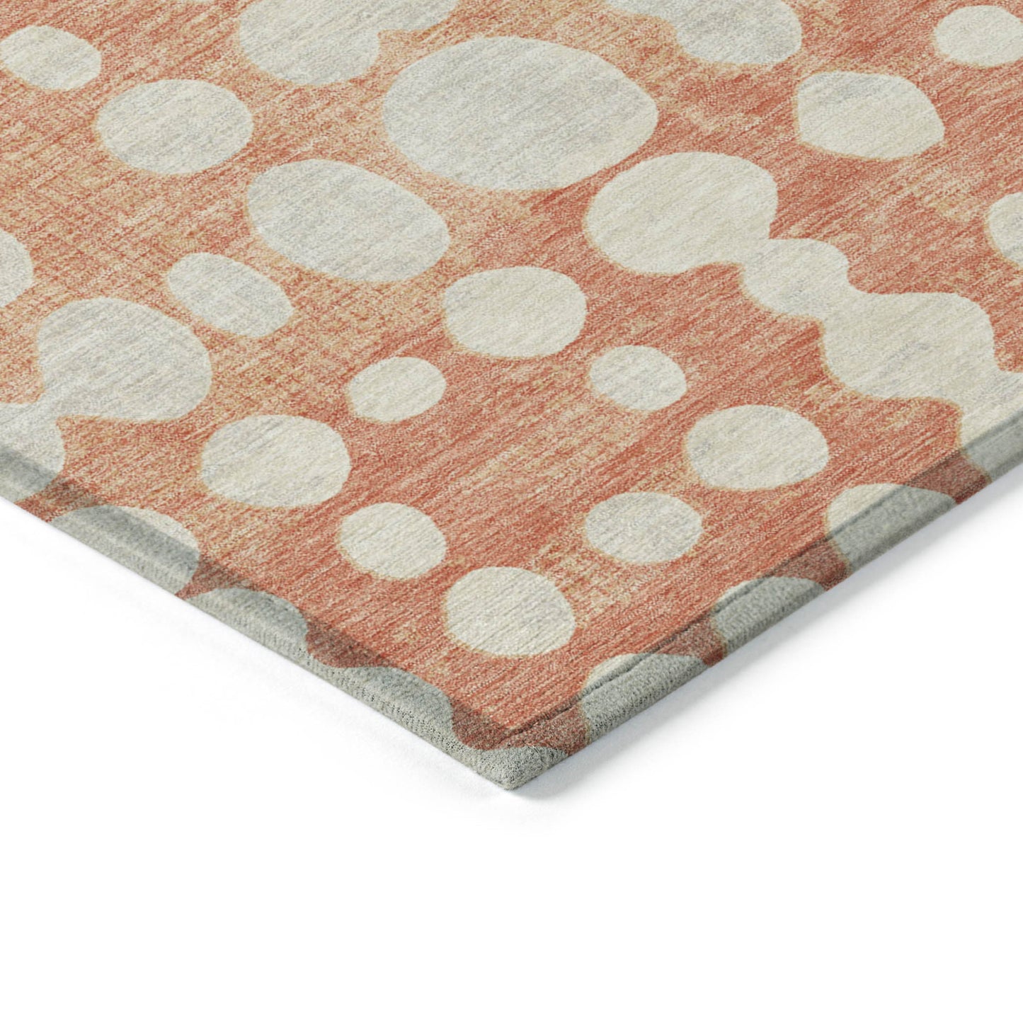 10' X 14' Coral And Ivory Abstract Washable Indoor Outdoor Area Rug