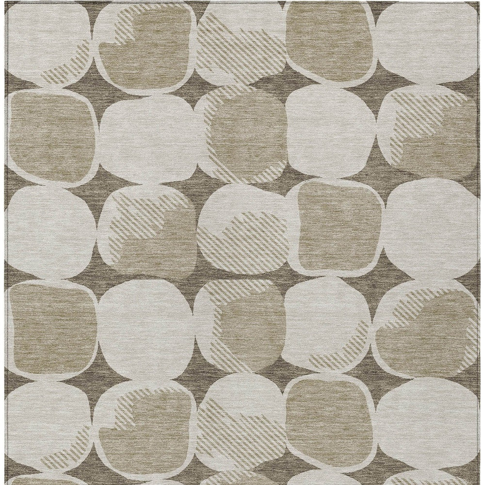 10' X 14' Taupe Beige And Gray Abstract Washable Indoor Outdoor Area Rug