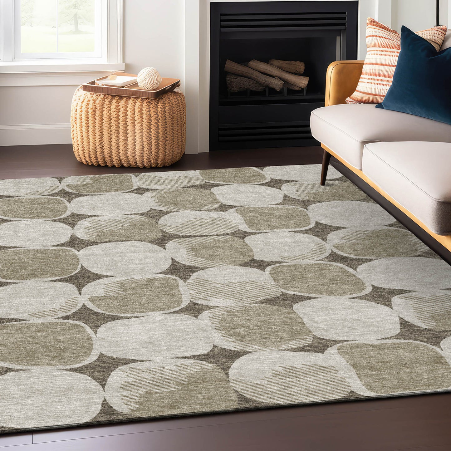 10' X 14' Taupe Beige And Gray Abstract Washable Indoor Outdoor Area Rug