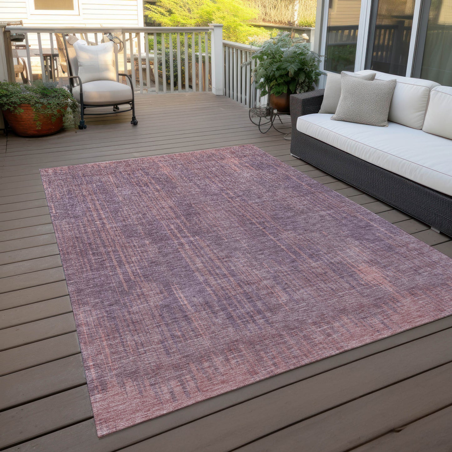 8' X 10' Mauve And Dark Purple Striped Washable Indoor Outdoor Area Rug