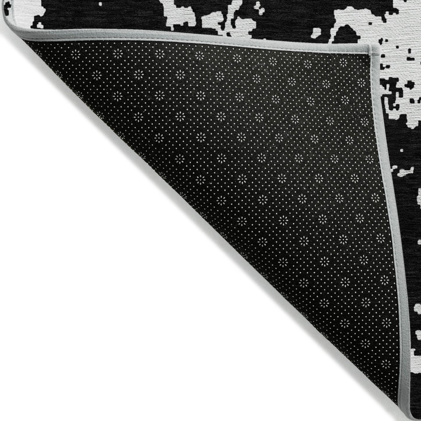 8' X 10' Black And Ivory Abstract Washable Indoor Outdoor Area Rug