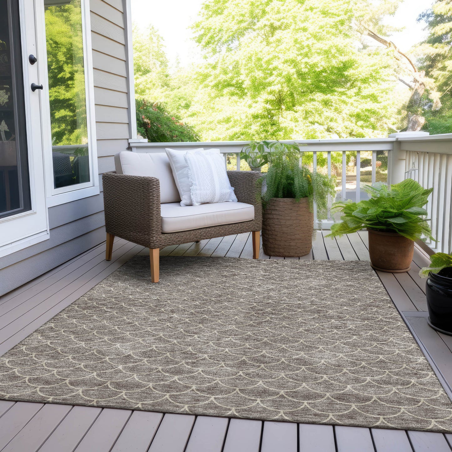 3' X 5' Taupe And Beige Geometric Washable Indoor Outdoor Area Rug