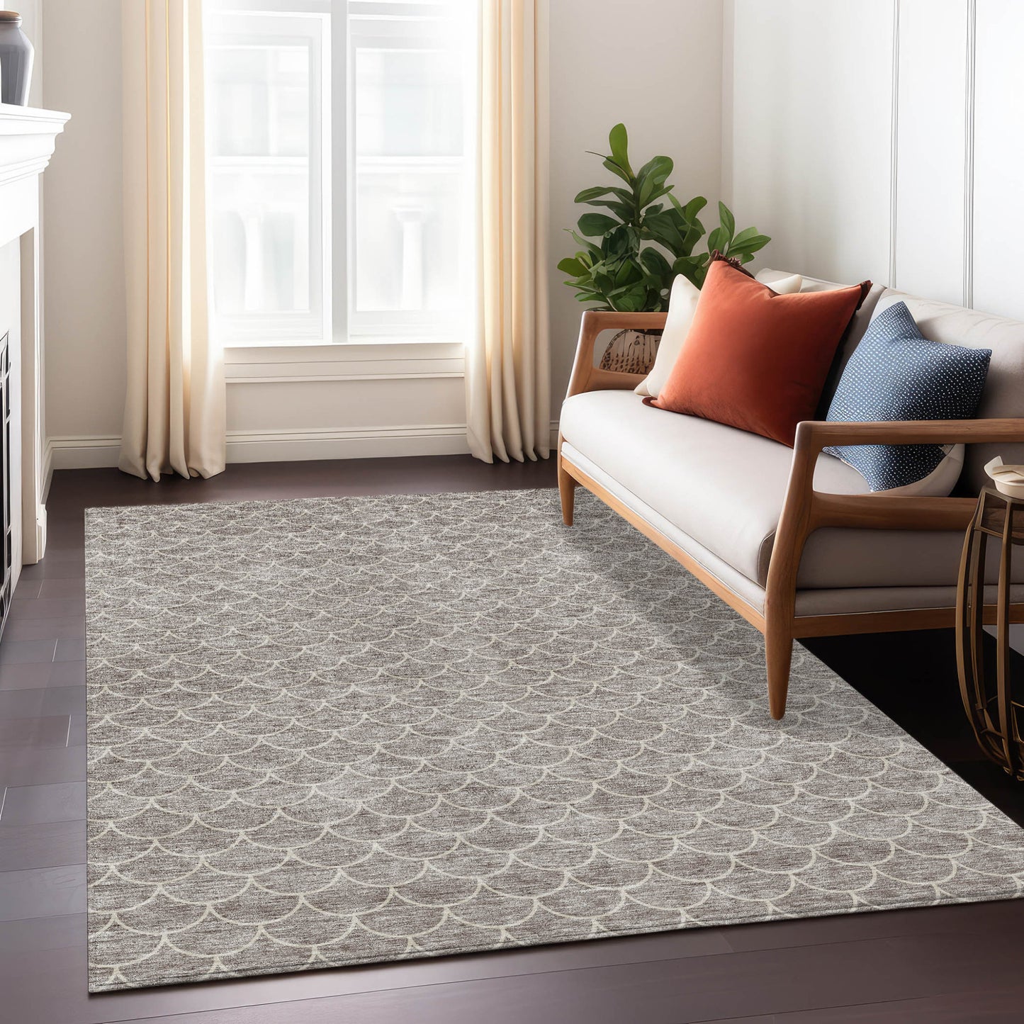 3' X 5' Taupe And Beige Geometric Washable Indoor Outdoor Area Rug
