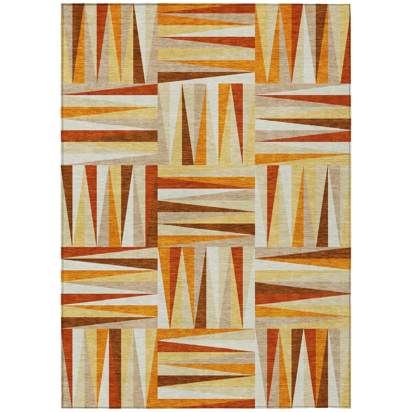 3' X 5' Orange Ivory And Copper Geometric Washable Indoor Outdoor Area Rug