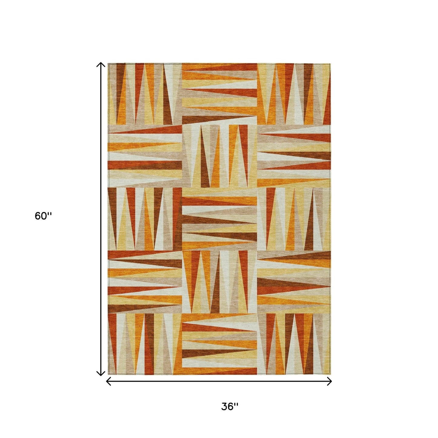 3' X 5' Orange Ivory And Copper Geometric Washable Indoor Outdoor Area Rug
