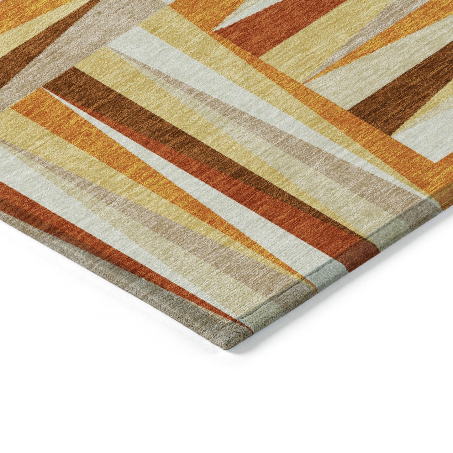 3' X 5' Orange Ivory And Copper Geometric Washable Indoor Outdoor Area Rug