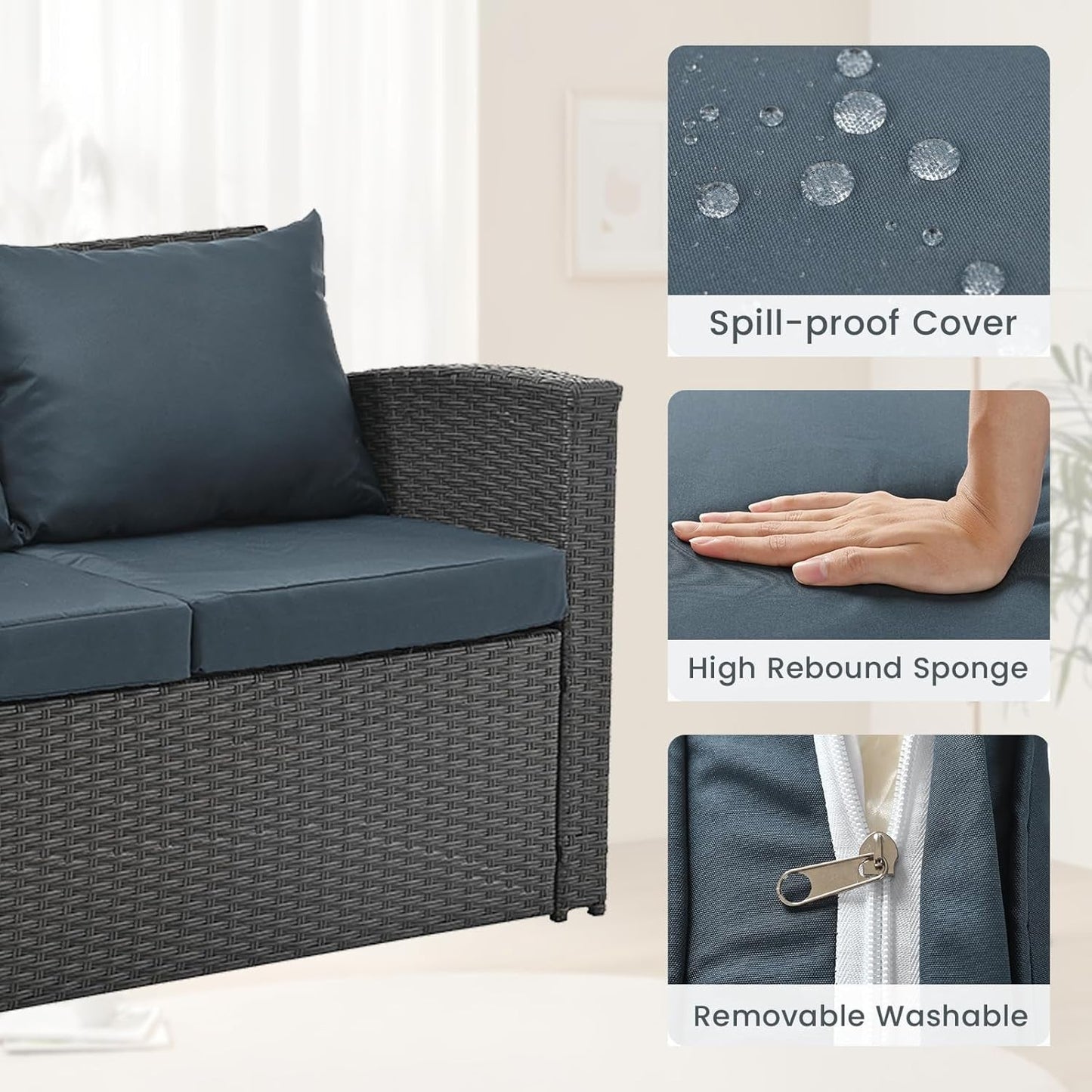 Outdoor Wicker Patio Furniture Set with Cushions and Table