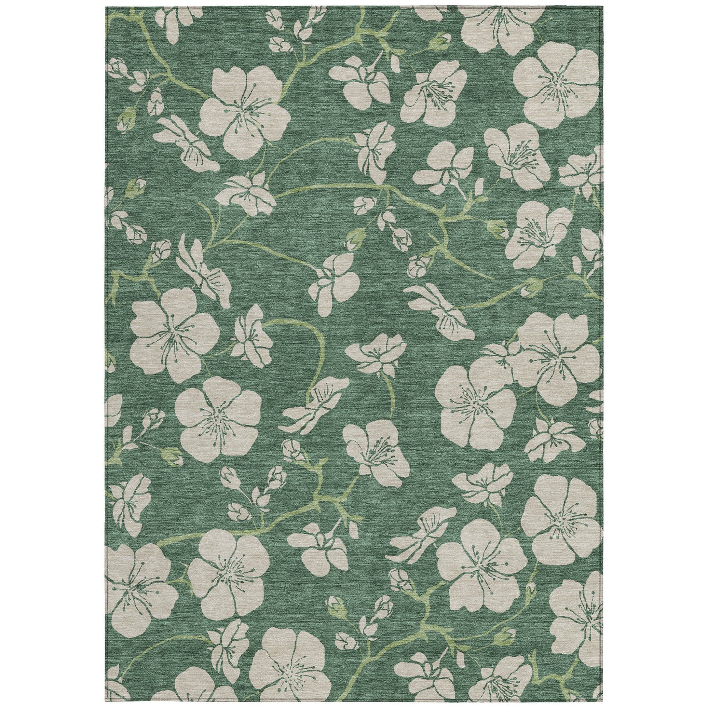 10' X 14' Sage And Ivory Floral Washable Indoor Outdoor Area Rug