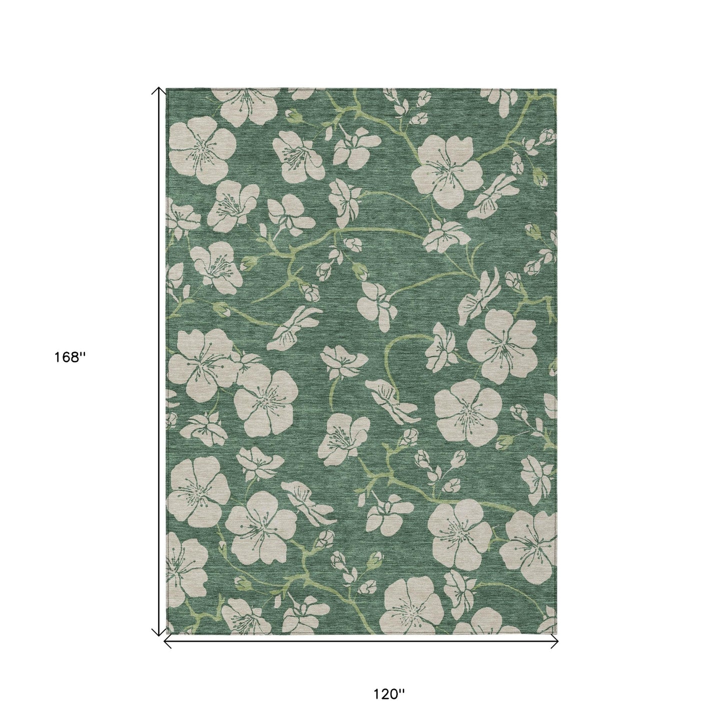 10' X 14' Sage And Ivory Floral Washable Indoor Outdoor Area Rug