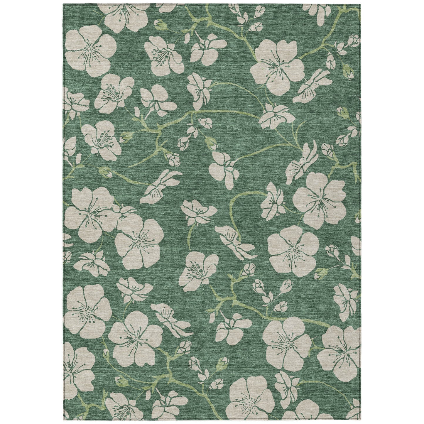 10' X 14' Sage And Ivory Floral Washable Indoor Outdoor Area Rug