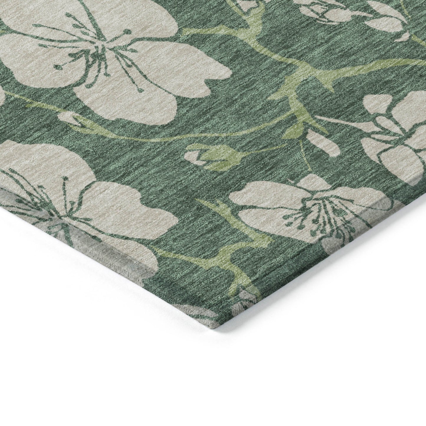 10' X 14' Sage And Ivory Floral Washable Indoor Outdoor Area Rug