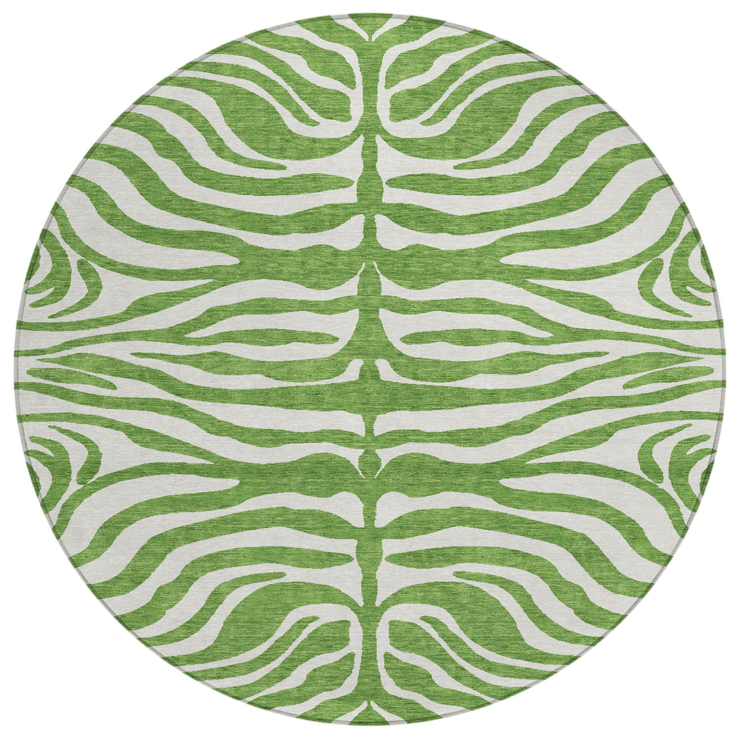 8' Green And Ivory Round Animal Print Washable Indoor Outdoor Area Rug