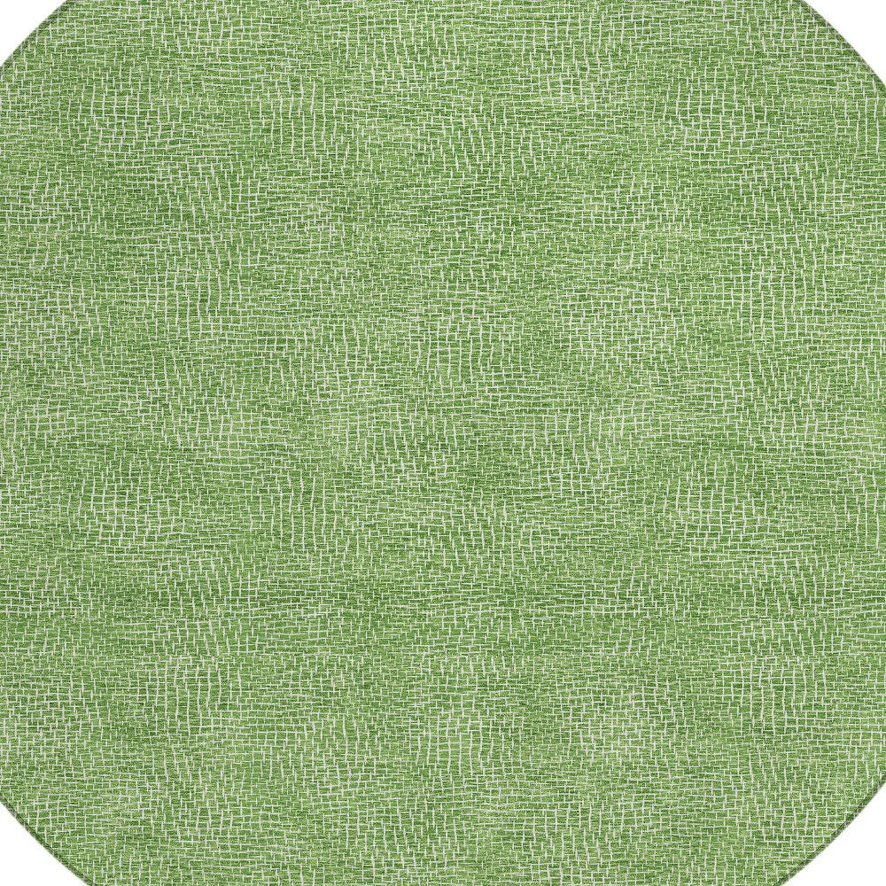 8' Green And Ivory Round Geometric Washable Indoor Outdoor Area Rug