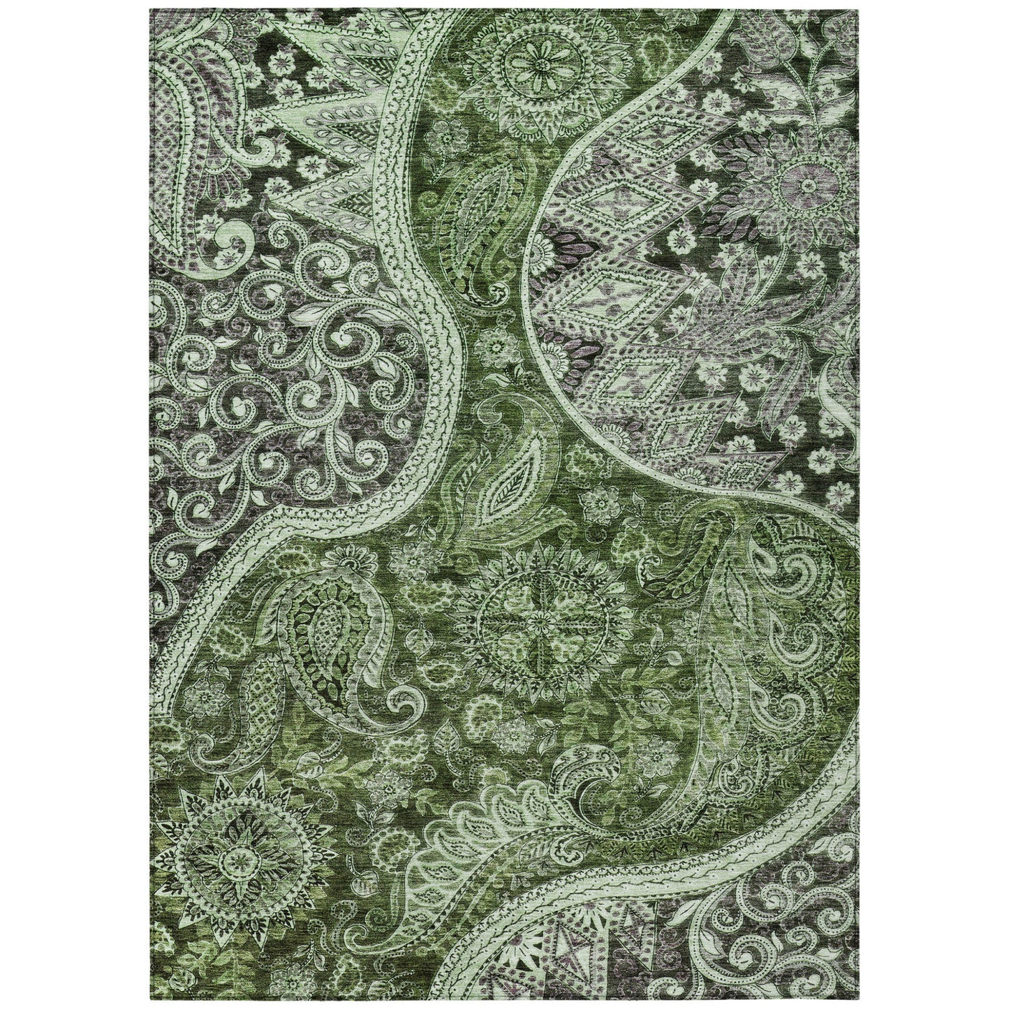 3' X 5' Olive Green Charcoal And Gray Floral Medallion Washable Indoor Outdoor Area Rug