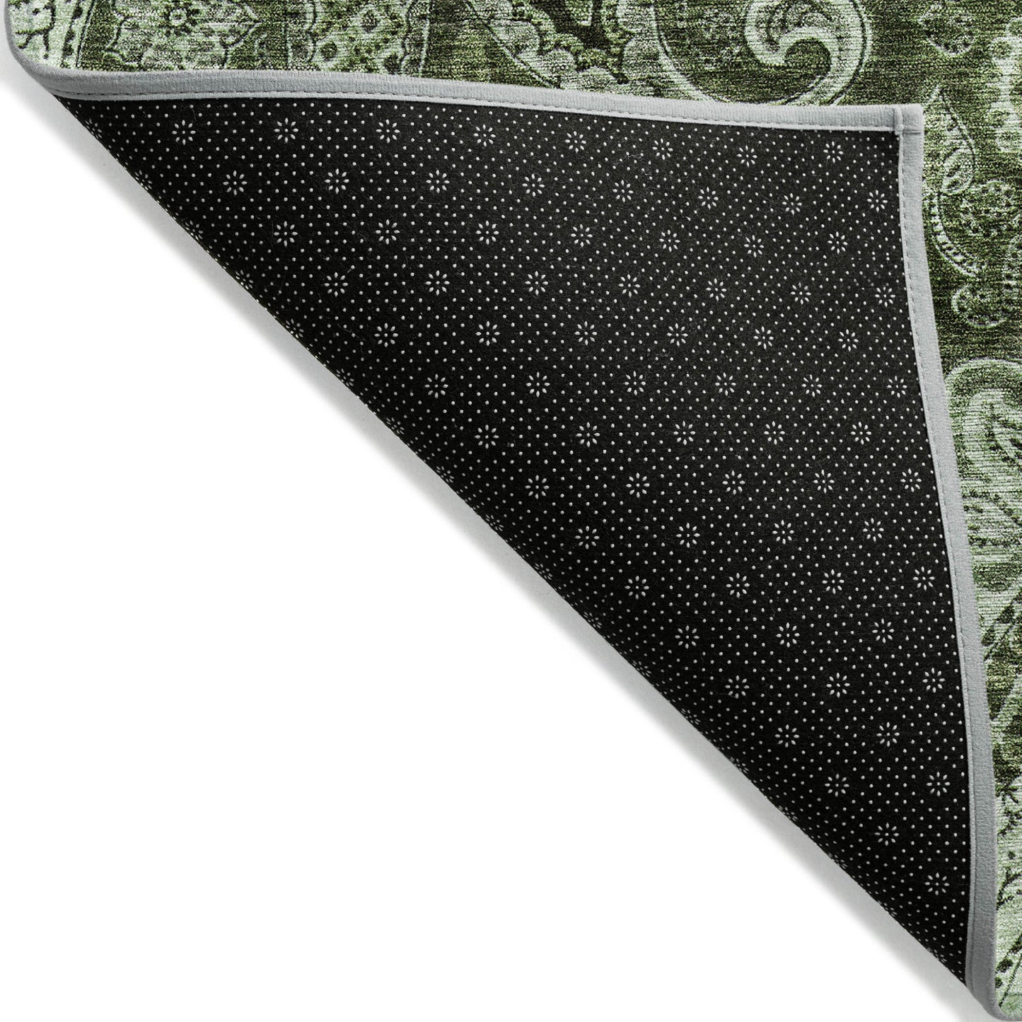 3' X 5' Olive Green Charcoal And Gray Floral Medallion Washable Indoor Outdoor Area Rug