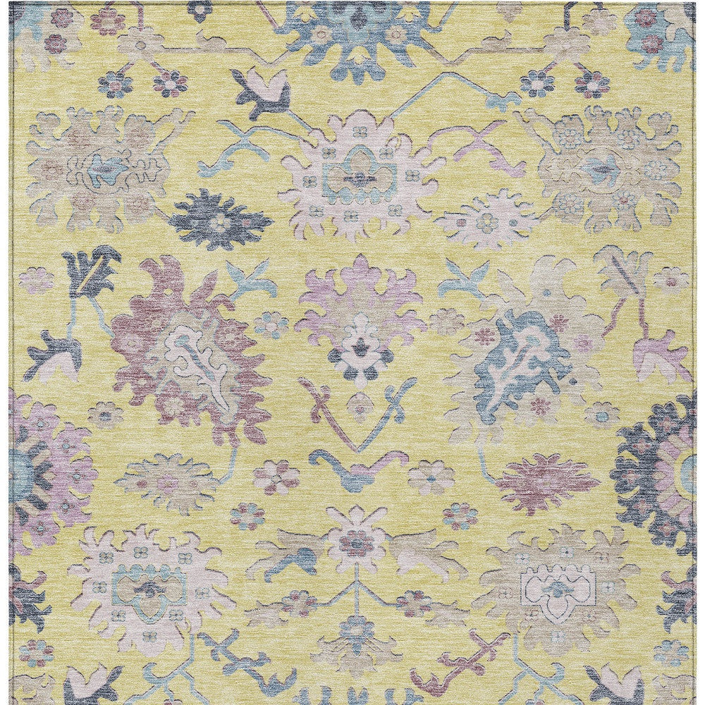 10' X 14' Yellow Lavender And Denim Blue Floral Washable Indoor Outdoor Area Rug