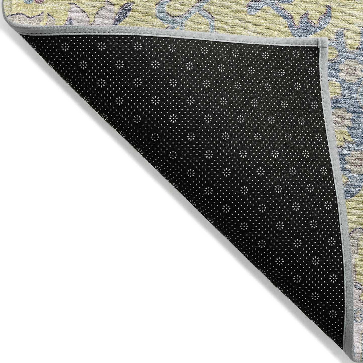 10' X 14' Yellow Lavender And Denim Blue Floral Washable Indoor Outdoor Area Rug
